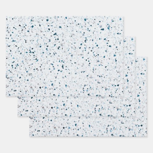 Terrazzo Elegant Teal Blue Green White Grey Retro Wrapping Paper Sheets