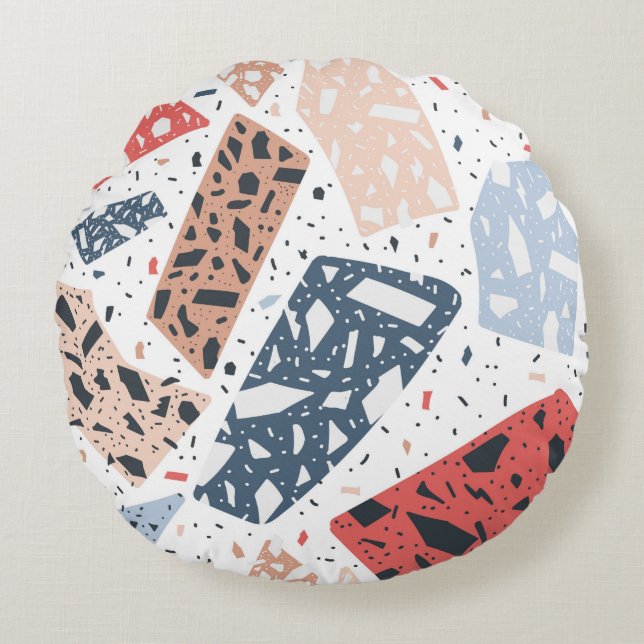 Terrazzo floor marble seamless hand drawn pattern  round pillow (Front)