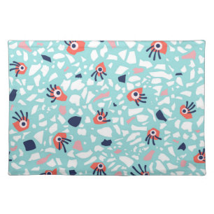Terrazzo Funny Geometric Pattern With Eyes Cloth Placemat