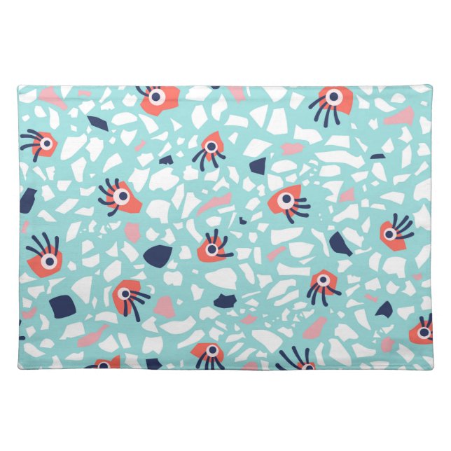Terrazzo Funny Geometric Pattern With Eyes Cloth Placemat (Front)