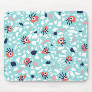 Terrazzo Funny Geometric Pattern With Eyes Mouse Pad