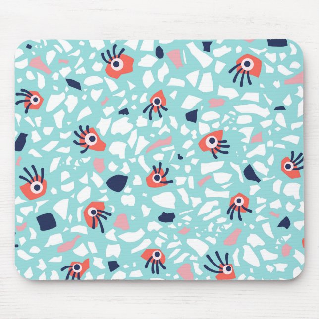 Terrazzo Funny Geometric Pattern With Eyes Mouse Pad (Front)