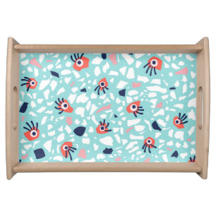 Terrazzo Funny Geometric Pattern With Eyes Serving Tray