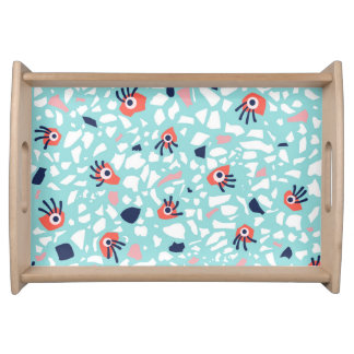 Terrazzo Funny Geometric Pattern With Eyes Serving Tray