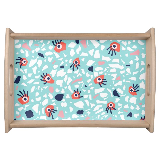 Terrazzo Funny Geometric Pattern With Eyes Serving Tray (Front)