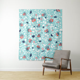Terrazzo Funny Geometric Pattern With Eyes Tapestry
