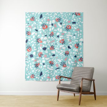 Terrazzo Funny Geometric Pattern With Eyes Tapestry by borianag at Zazzle