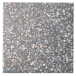 Terrazzo Gray Blue Pastel Minimal Modern Stone Ceramic Tile