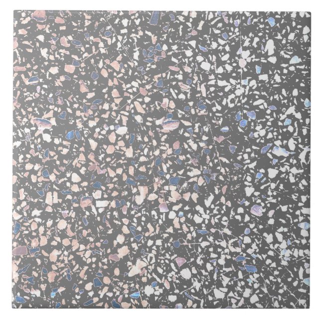 Terrazzo Gray Blue Pastel Minimal Modern Stone Ceramic Tile (Front)
