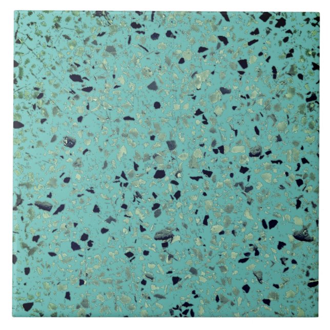 Terrazzo Green Teal Minimal Modern Stone Pattern Ceramic Tile (Front)
