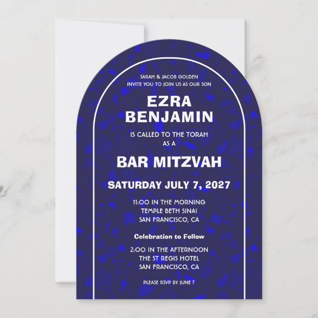 Terrazzo Hand Drawn Custom Bar Bat Mitzvah Arch Invitation (Front)