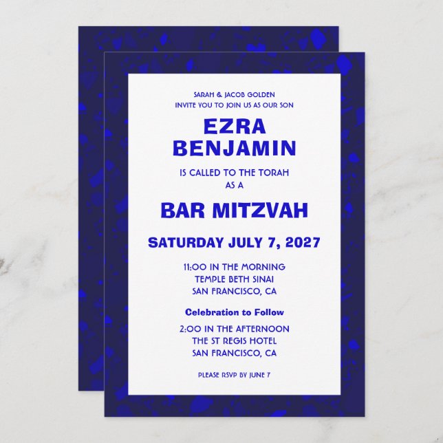 Terrazzo Hand Drawn Custom Bar Bat Mitzvah Invitation (Front/Back)