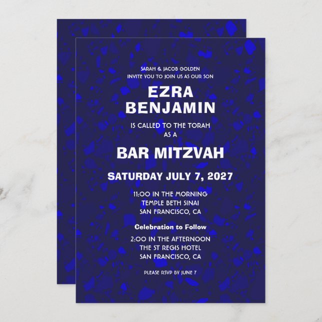 Terrazzo Hand Drawn Custom Bar Bat Mitzvah Invitation (Front/Back)