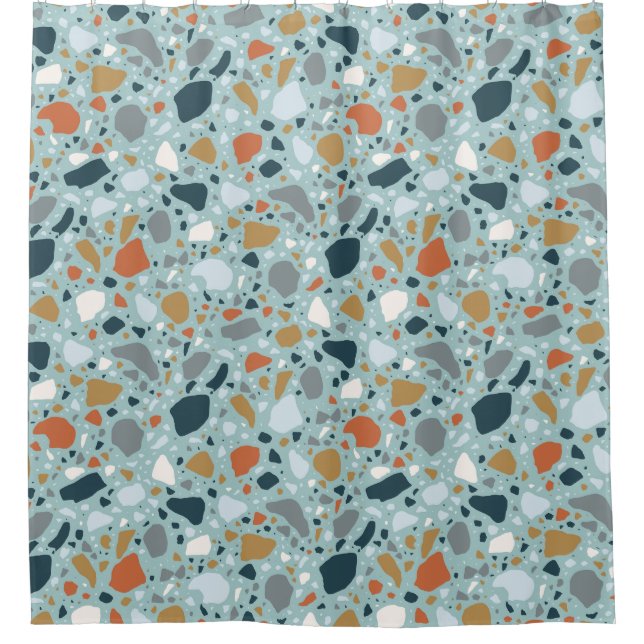 Terrazzo In Blue Shower Curtain (Front)
