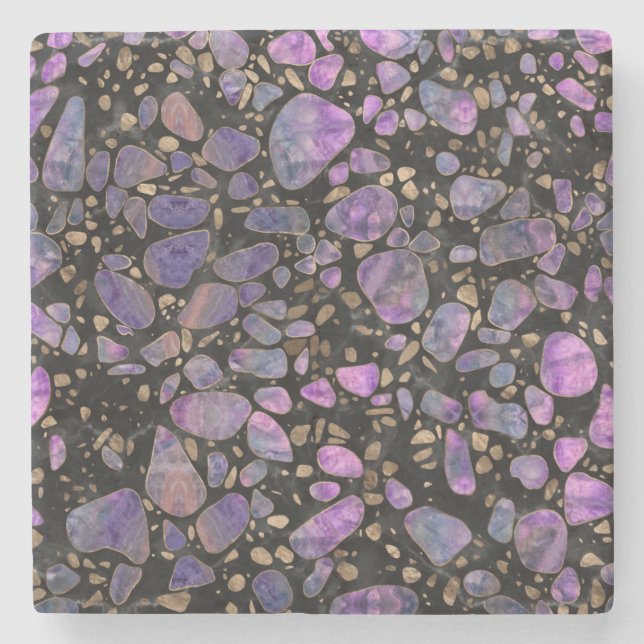 Terrazzo - Labradorite and gold on marble #2 Stone Coaster (Front)