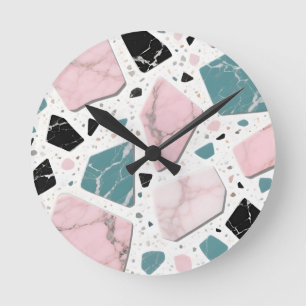 Terrazzo Marble Pastel Pink Teal Modern Round Clock