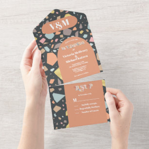 Terrazzo Modern Arch Wedding All In One Invitation