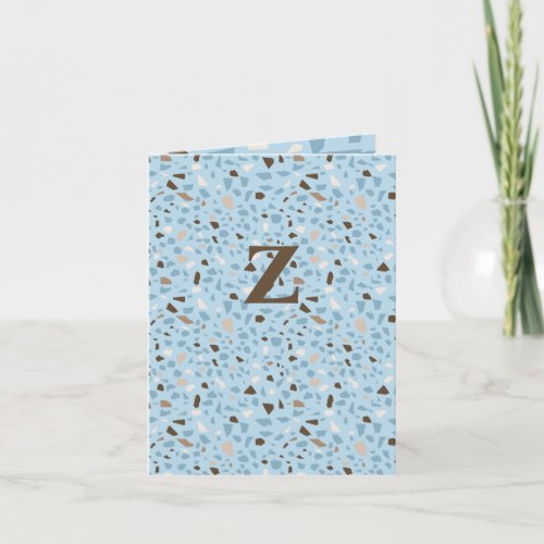 Terrazzo Monogram Blue Tan Brown Everyday Greeting Card