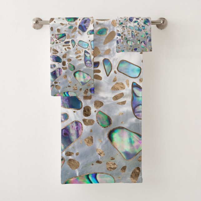 Terrazzo - Mosaic Abalone Pearl and Gold #3 Bath Towel Set (Insitu)