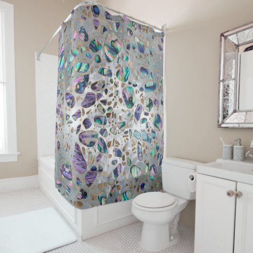 Terrazzo _ Mosaic Abalone Pearl and Gold 3 Shower Curtain