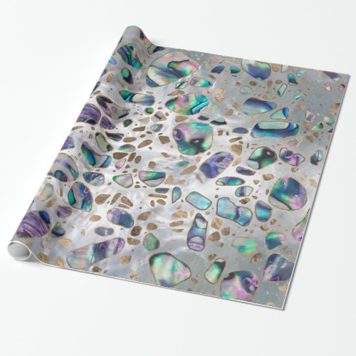 Terrazzo _ Mosaic Abalone Pearl and Gold 3 Wrapping Paper