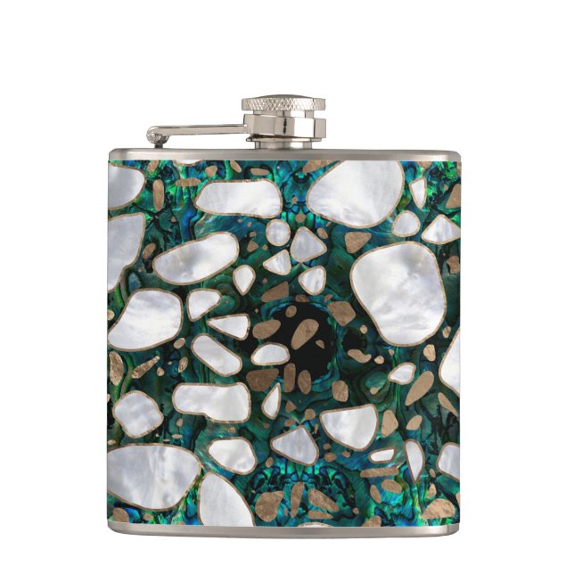 Terrazzo - Mosaic Abalone Pearl and Gold #5 Flask (Front)
