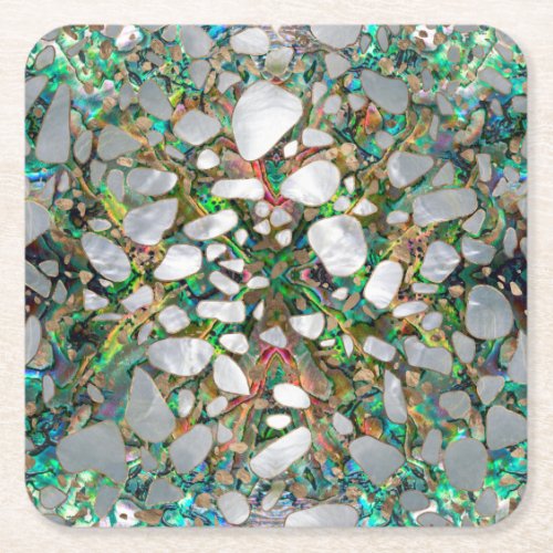 Terrazzo _ Mosaic Abalone Pearl and Gold 6 Square Paper Coaster