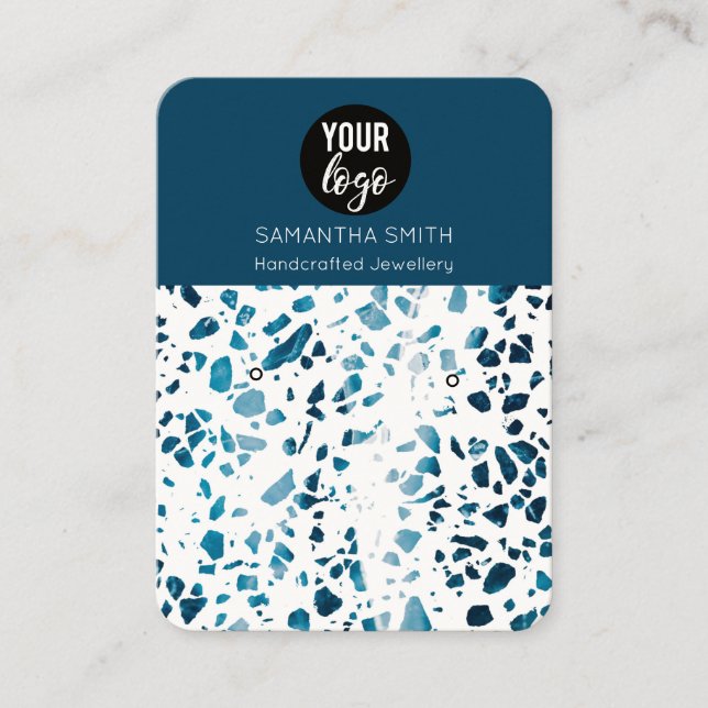 Terrazzo Mosaic Blue Earring Display Card (Front)
