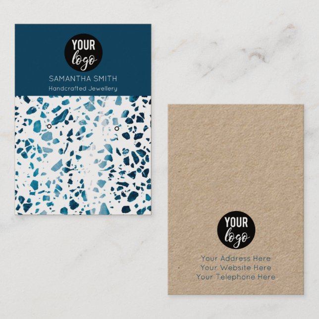 Terrazzo Mosaic Blue Earring Display Card (Front/Back)