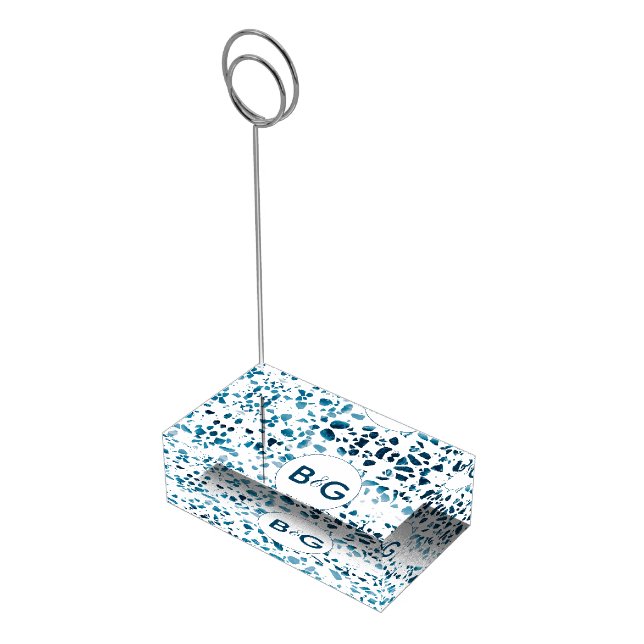 Terrazzo Mosaic Blue Wedding Table Number Card Place Card Holder (Corner)