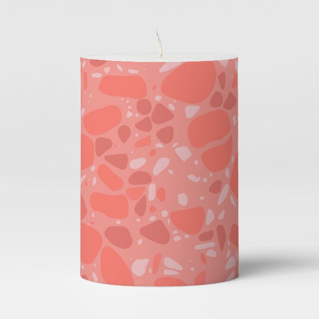 Terrazzo - Mosaic - living coral Pillar Candle (Front)