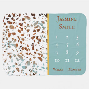 Terrazzo Mosaic Rust Brown Blue Pattern Milestone Baby Blanket