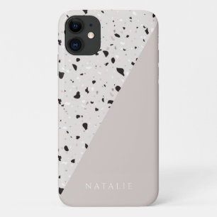 Terrazzo nature, pastel neotral color, custom name iPhone 11 case