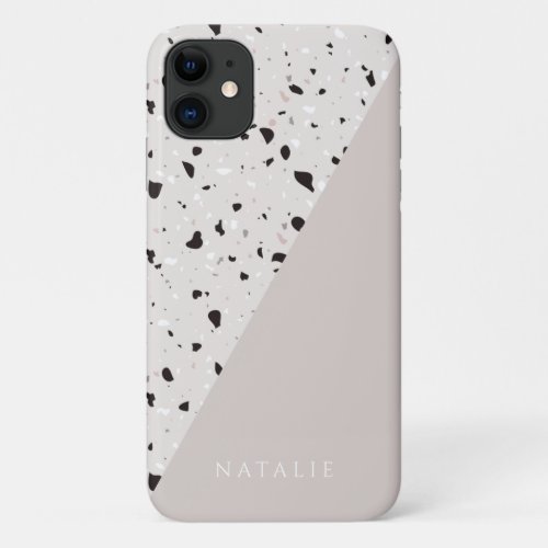 Terrazzo nature pastel neotral color custom name iPhone 11 case