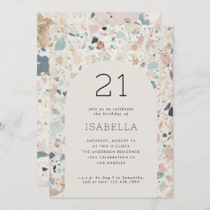 Terrazzo Pastel Colors Arch 21st Birthday Party Invitation
