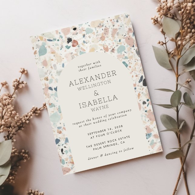 Terrazzo Pastel Colors Retro Arch Wedding Invitation (Creator Uploaded)