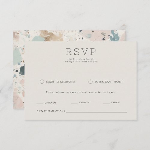 Terrazzo Pastel Colors Retro Wedding Meal Choice RSVP Card