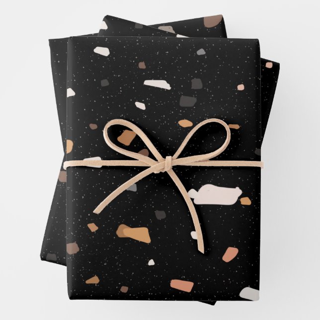 Terrazzo pattern black color wrapping paper sheets (In situ)