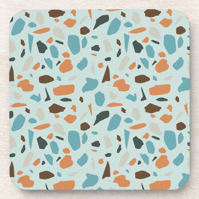 Terrazzo Pattern Blue Beverage Coaster (Front)