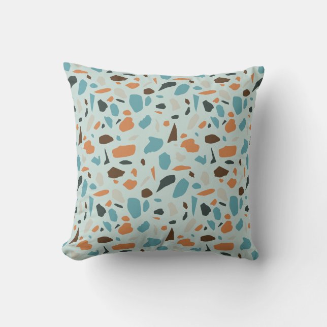 Terrazzo Pattern Blue Throw Pillow (Front)