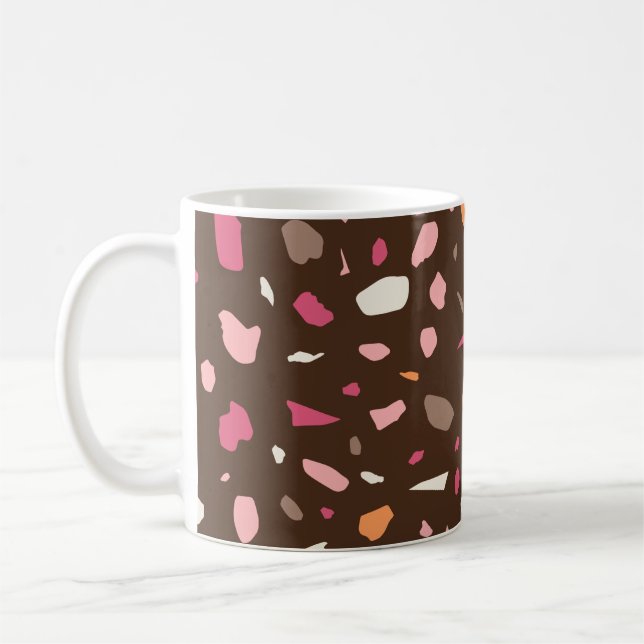 Terrazzo Pattern Boho Brown Coffee Mug (Left)