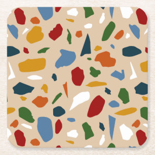 Terrazzo Pattern Colorful Square Paper Coaster
