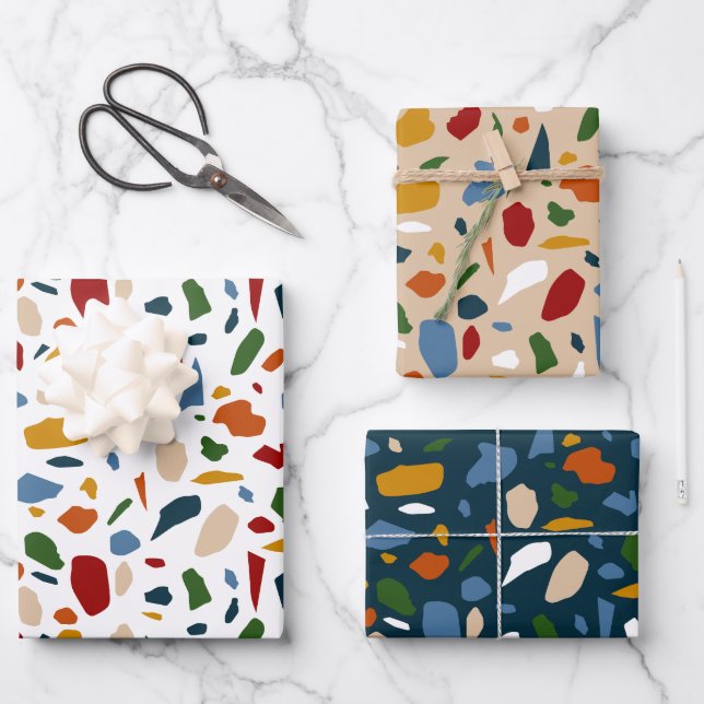 Terrazzo Pattern Colorful Wrapping Paper Sheets (Front)
