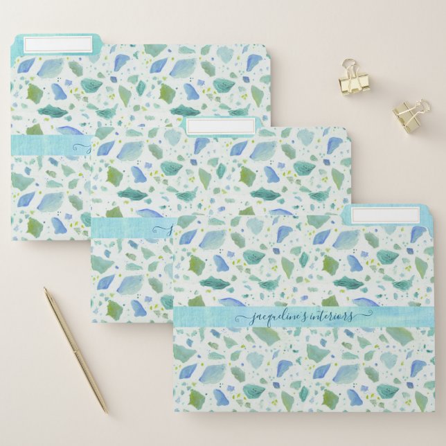 Terrazzo Pattern Modern Beach Aqua Blue Green File Folder (Set)