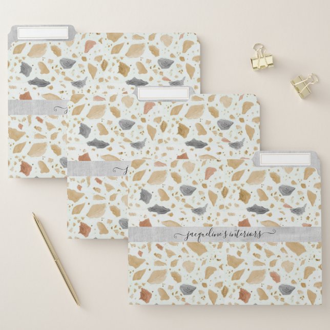 Terrazzo Pattern Modern Earth Tone Gray Tan Brown File Folder (Set)