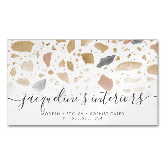 Terrazzo Pattern Modern Earth Tone Neutrals Retro Business Card Magnet (Front)