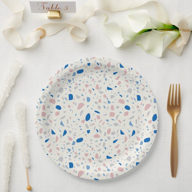 Terrazzo Pattern Neutral Natural Elegant Paper Plates (Wedding)