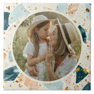 Terrazzo Pattern Personalized Photo Ceramic Tile