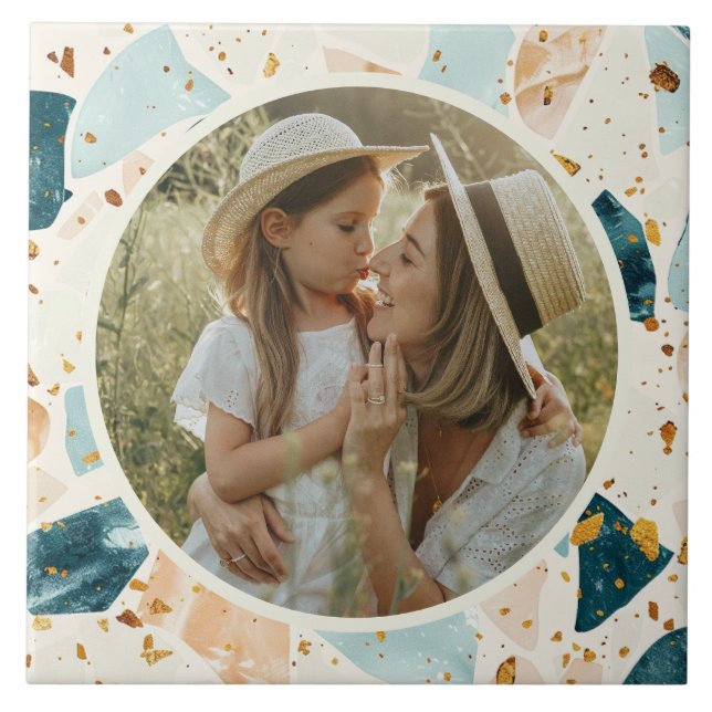 Terrazzo Pattern Personalized Photo Ceramic Tile (Front)