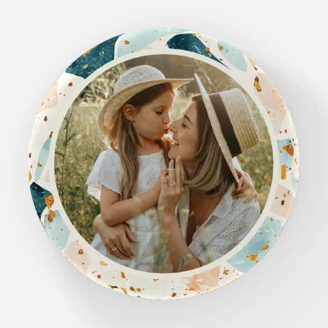 Terrazzo Pattern Personalized Photo Paperweight (Front)